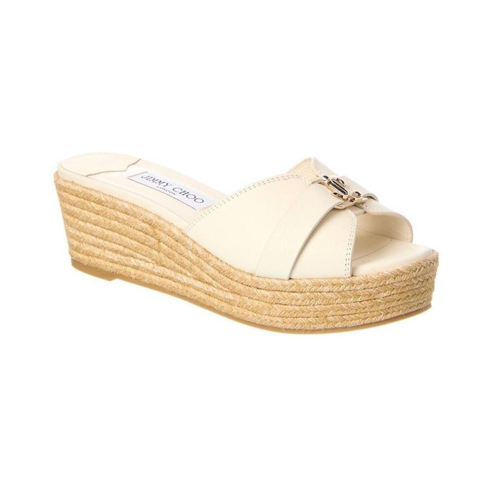 Jimmy Choo Leda 50 Leather Wedge Sandal, White